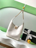 Chanel 25SS AS5403 Hobo Handbag Shiny Lambskin & Gold-Tone Metal White