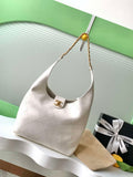 Chanel 25P AS5425 Large Hobo Handbag Shiny Lambskin & Gold-Tone Metal White