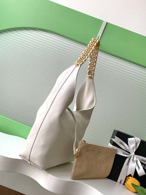 Chanel 25P AS5425 Large Hobo Handbag Shiny Lambskin & Gold-Tone Metal White - Default Title - View 2