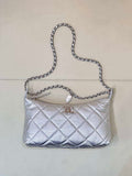 Chanel 25SS AS5528 Hobo Handbag in Lambskin Silver