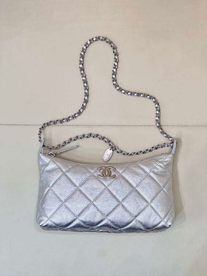 Chanel 25SS AS5528 Hobo Handbag in Lambskin Silver - Default Title - View 1
