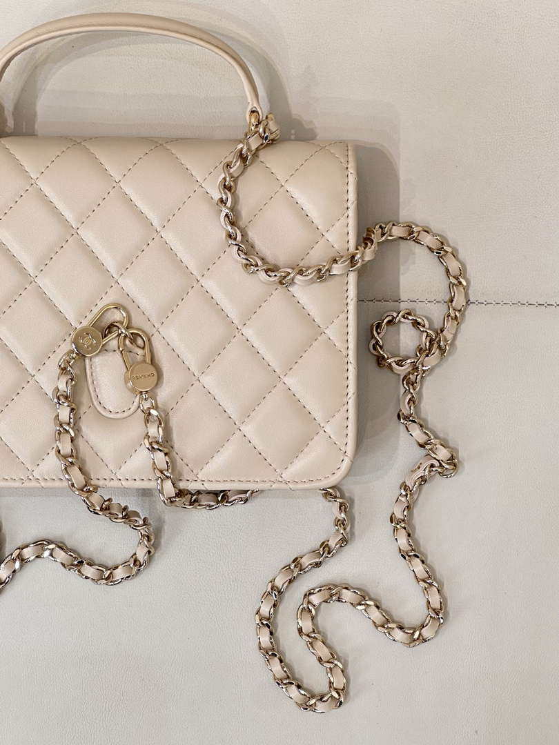 Chanel 25SS Flap Bag Lambskin With Top Handle AS4450 Apricot - Default Title - View 9