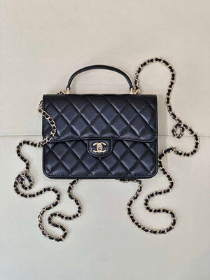 Chanel 25SS Flap Bag Lambskin With Top Handle AS4450 Black - Default Title - View 1