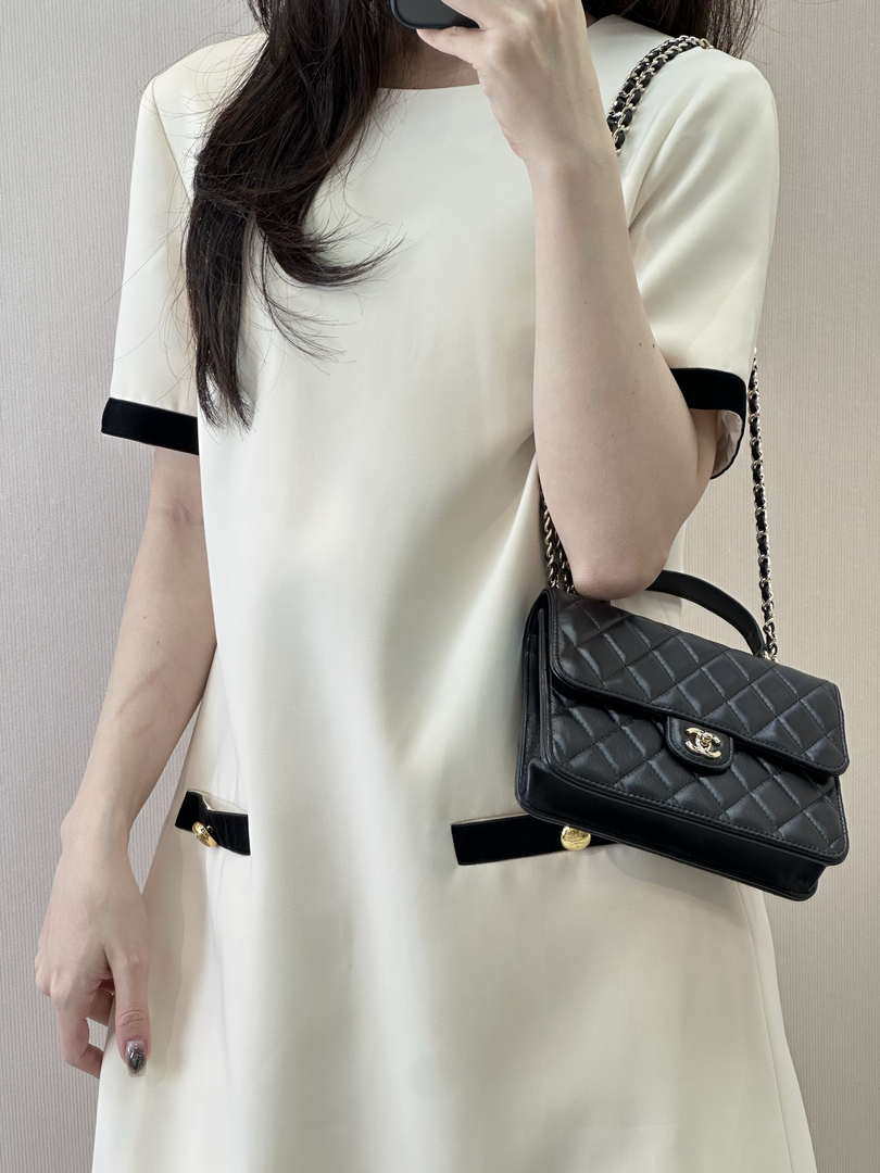 Chanel 25SS Flap Bag Lambskin With Top Handle AS4450 Black - Default Title - View 8