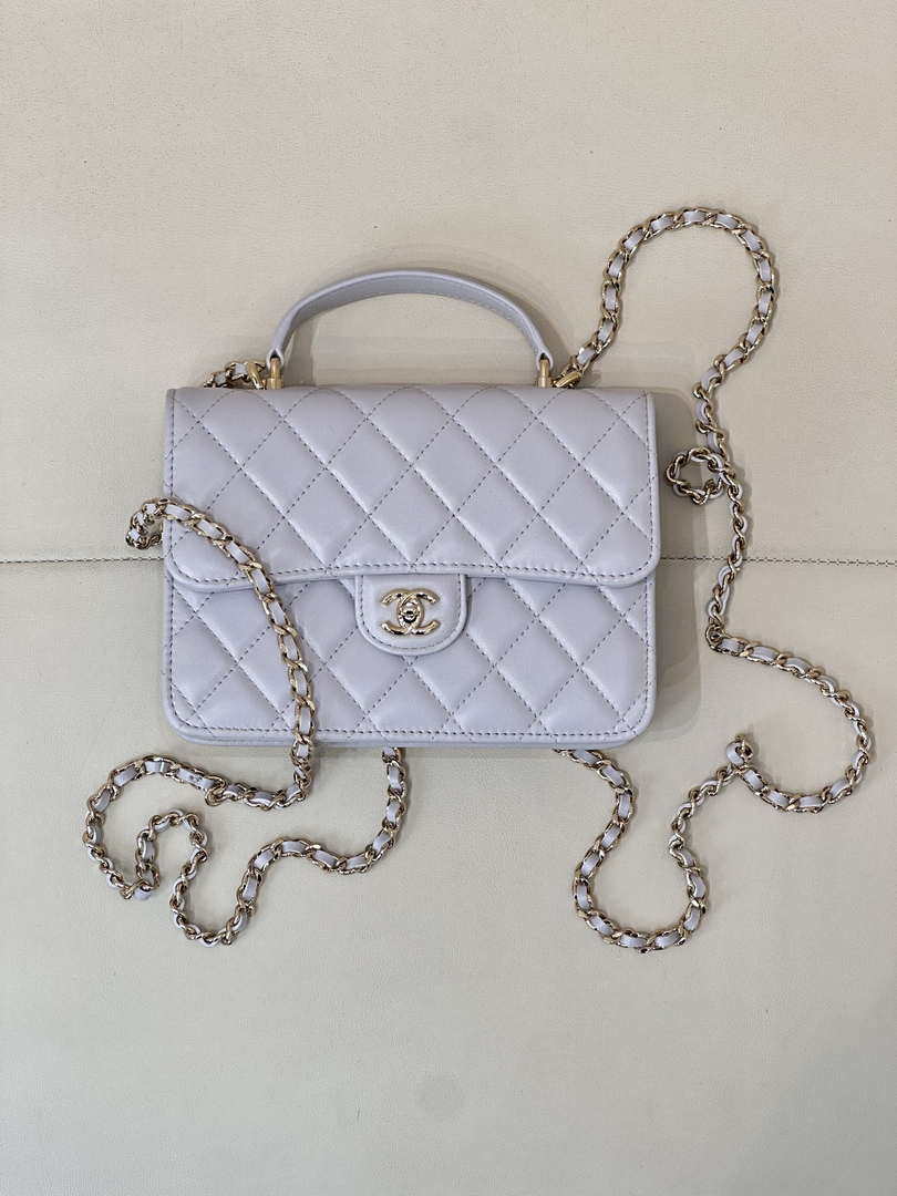Chanel 25SS Flap Bag Lambskin With Top Handle AS4450 Glacier Gray