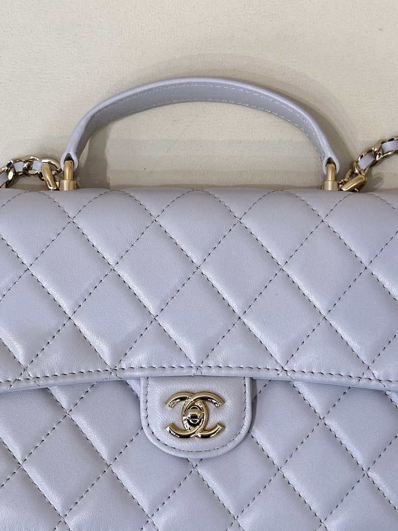 Chanel 25SS Flap Bag Lambskin With Top Handle AS4450 Glacier Gray