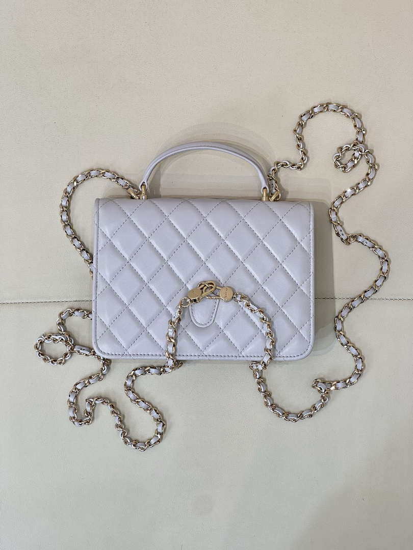 Chanel 25SS Flap Bag Lambskin With Top Handle AS4450 Glacier Gray