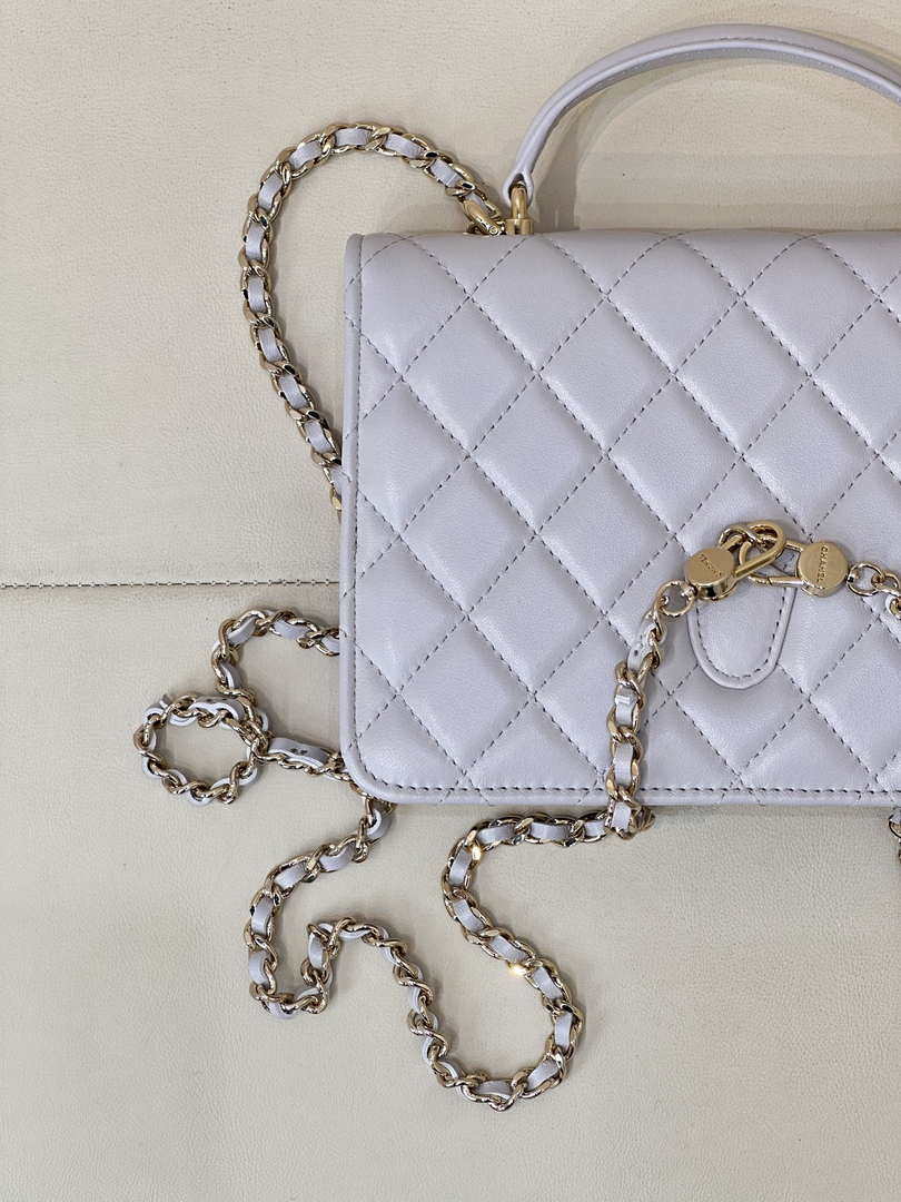 Chanel 25SS Flap Bag Lambskin With Top Handle AS4450 Glacier Gray
