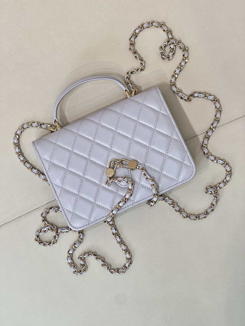 Chanel 25SS Flap Bag Lambskin With Top Handle AS4450 Glacier Gray