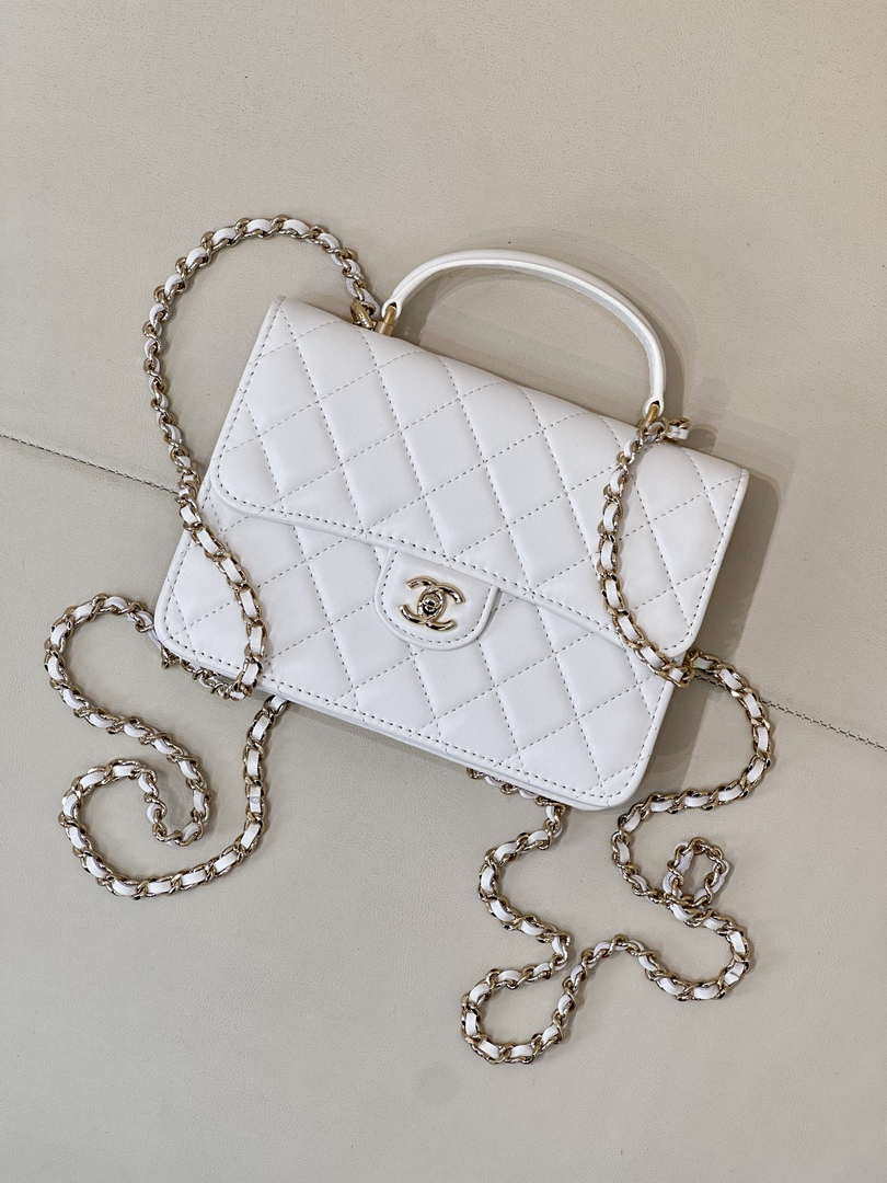 Chanel 25SS Flap Bag Lambskin With Top Handle AS4450 White - Default Title - View 2