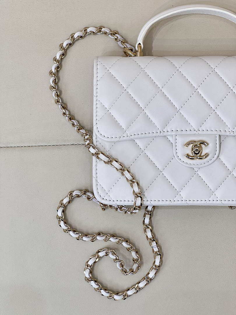 Chanel 25SS Flap Bag Lambskin With Top Handle AS4450 White