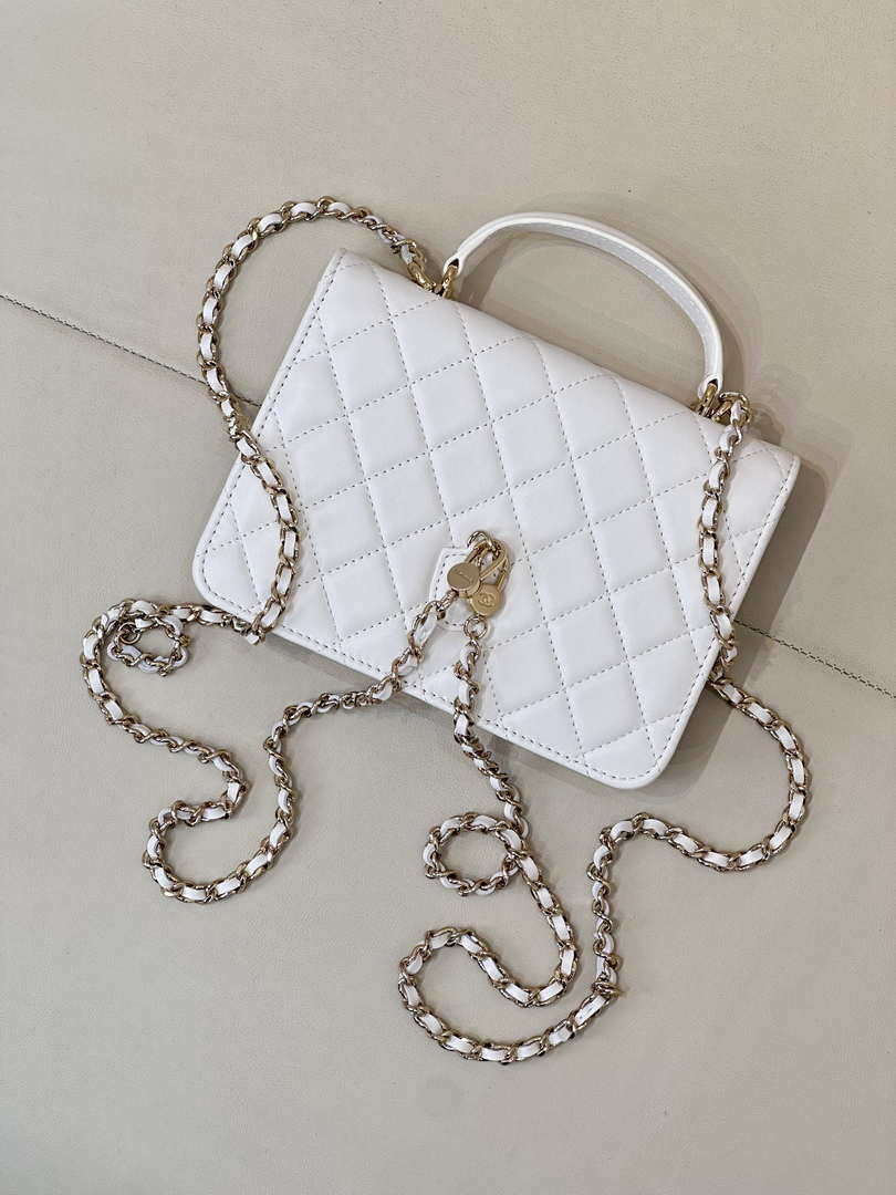 Chanel 25SS Flap Bag Lambskin With Top Handle AS4450 White - Default Title - View 7