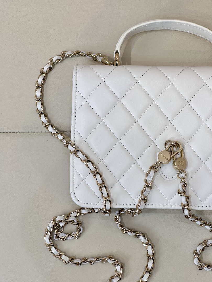 Chanel 25SS Flap Bag Lambskin With Top Handle AS4450 White
