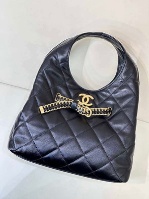 Chanel 25SS Hobo Bag Shiny Lambskin & Gold-Tone Metal AS5411 Black - Default Title - View 12