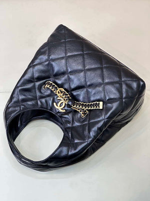 Chanel 25SS Hobo Bag Shiny Lambskin & Gold-Tone Metal AS5411 Black - Default Title - View 14