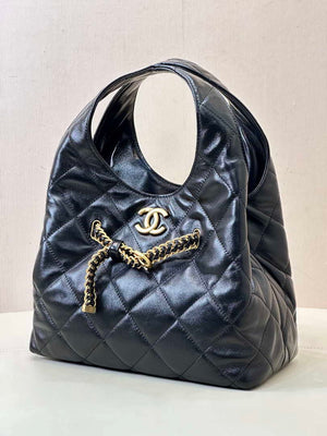 Chanel 25SS Hobo Bag Shiny Lambskin & Gold-Tone Metal AS5411 Black - Default Title - View 18