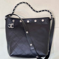 Chanel 25SS Large Bucket Bag Shiny Lambskin & Silver-Tone Metal AS5406 Black - Default Title - View 1