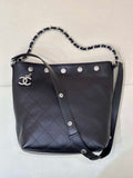 Chanel 25SS Large Bucket Bag Shiny Lambskin & Silver-Tone Metal AS5406 Black