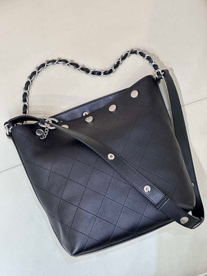 Chanel 25SS Large Bucket Bag Shiny Lambskin & Silver-Tone Metal AS5406 Black - Default Title - View 6