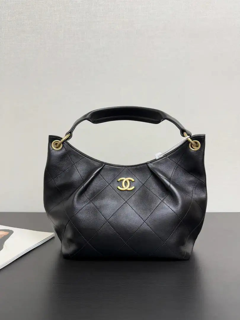 Chanel 26C A99103 Hobo Calfskin & Gold-Tone Metal Black