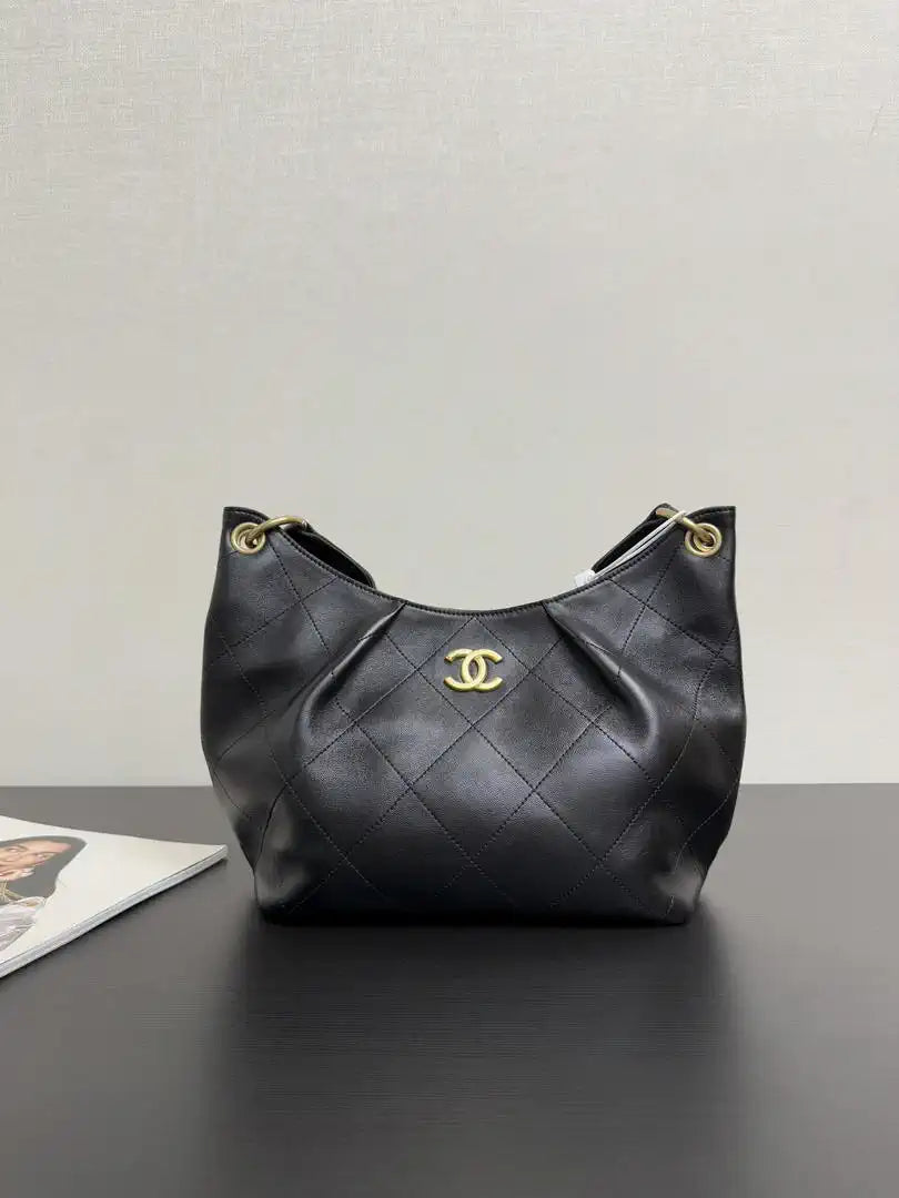 Chanel 26C A99103 Hobo Calfskin & Gold-Tone Metal Black
