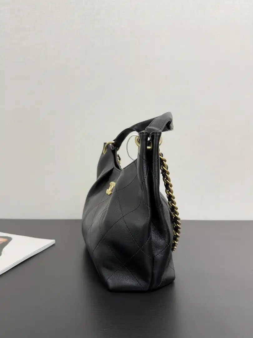 Chanel 26C A99103 Hobo Calfskin & Gold-Tone Metal Black