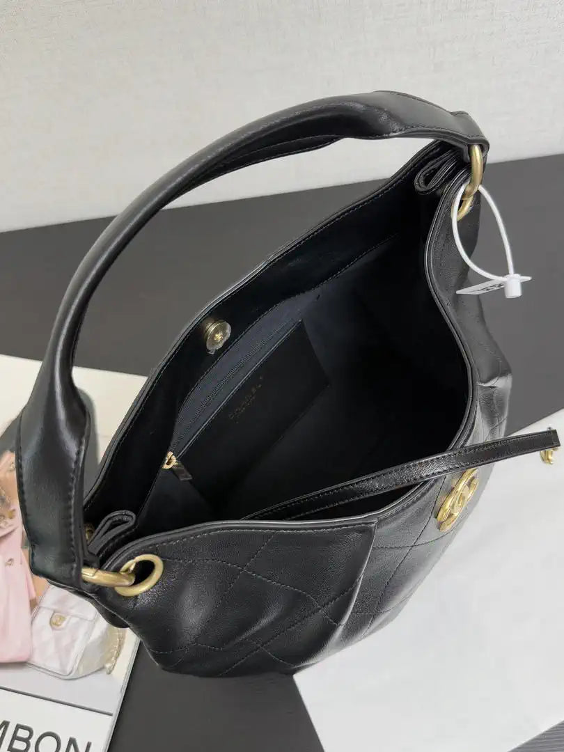 Chanel 26C A99103 Hobo Calfskin & Gold-Tone Metal Black