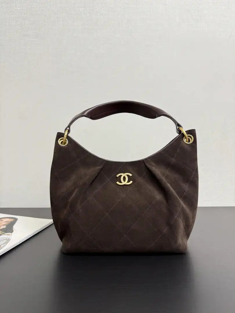 Chanel 26C A99103 Hobo Suede Calfskin & Gold-Tone Metal Brown
