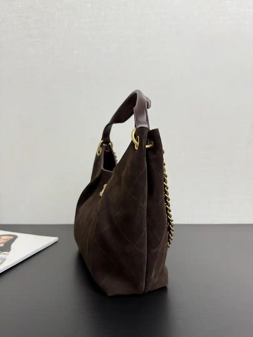 Chanel 26C A99103 Hobo Suede Calfskin & Gold-Tone Metal Brown