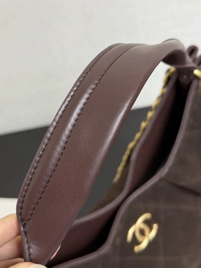 Chanel 26C A99103 Hobo Suede Calfskin & Gold-Tone Metal Brown