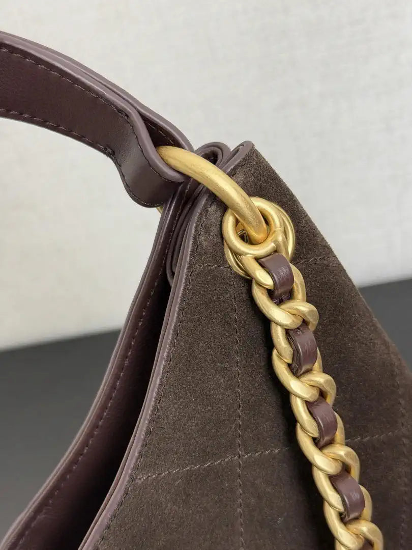 Chanel 26C A99103 Hobo Suede Calfskin & Gold-Tone Metal Brown