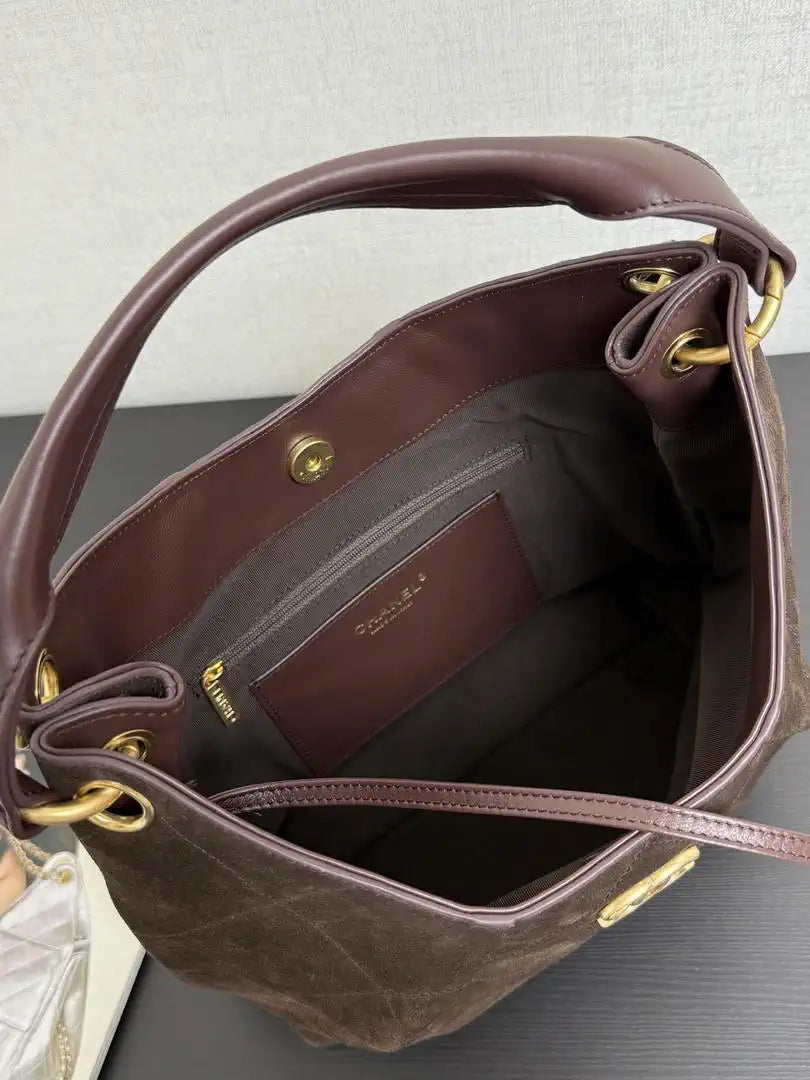 Chanel 26C A99103 Hobo Suede Calfskin & Gold-Tone Metal Brown