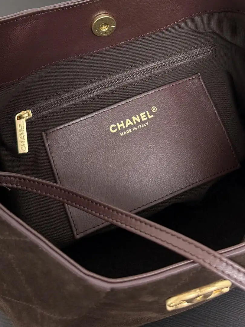 Chanel 26C A99103 Hobo Suede Calfskin & Gold-Tone Metal Brown