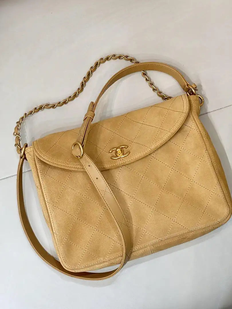 Chanel 26C AS5883  Chanel Hobo bag Beige suede calfskin Gold-Tone Metal