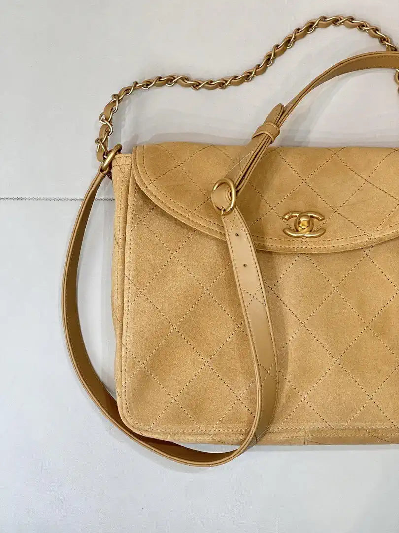 Chanel 26C AS5883  Chanel Hobo bag Beige suede calfskin Gold-Tone Metal