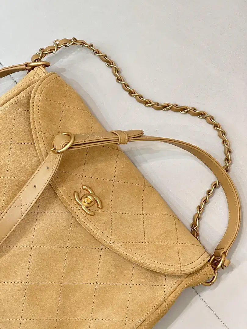 Chanel 26C AS5883  Chanel Hobo bag Beige suede calfskin Gold-Tone Metal