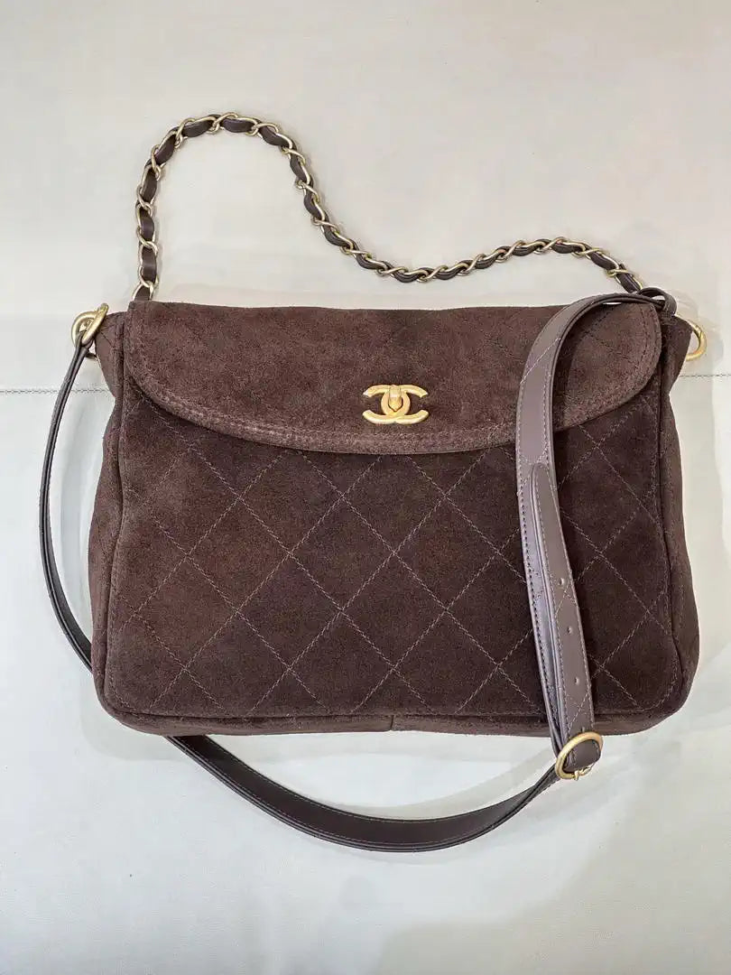 Chanel 26C AS5883 Hobo bag Brown suede calfskin Gold-Tone Metal