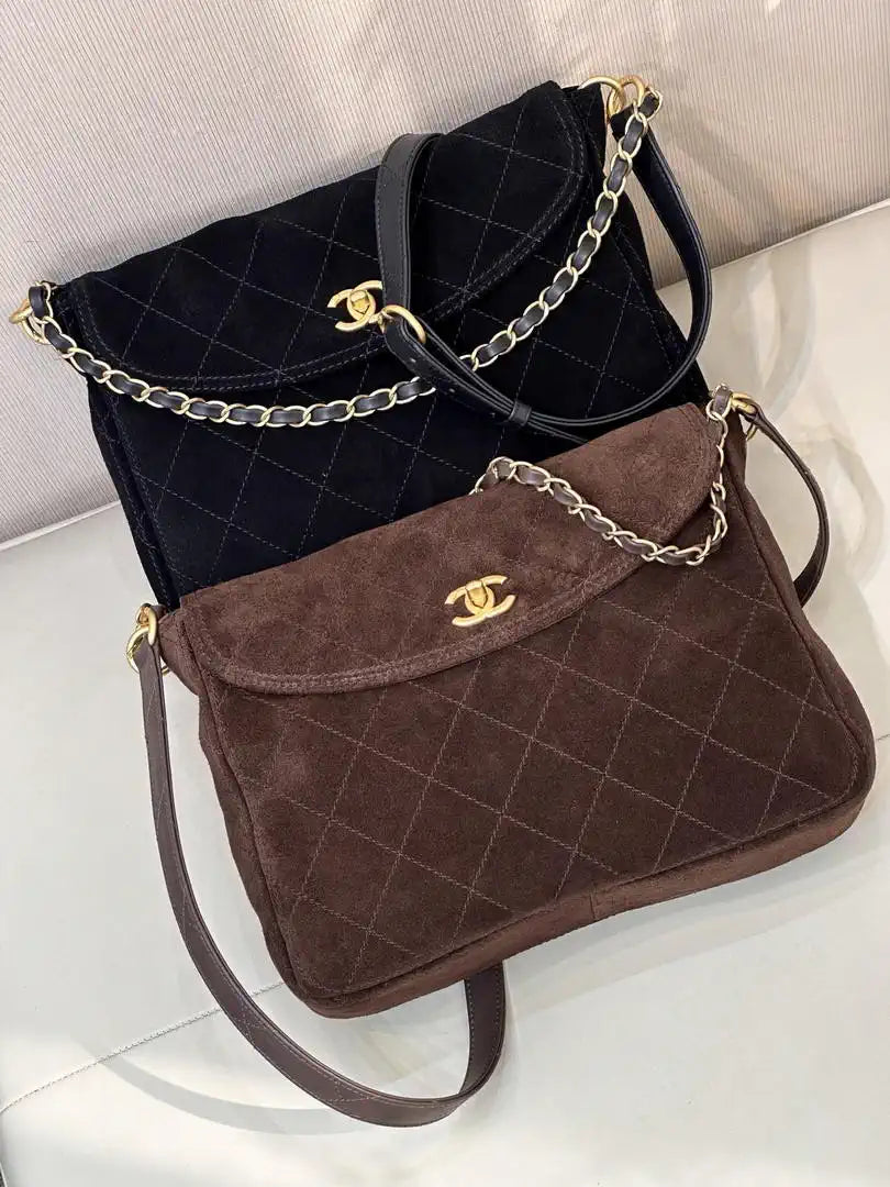 Chanel 26C AS5883 Hobo bag Brown suede calfskin Gold-Tone Metal