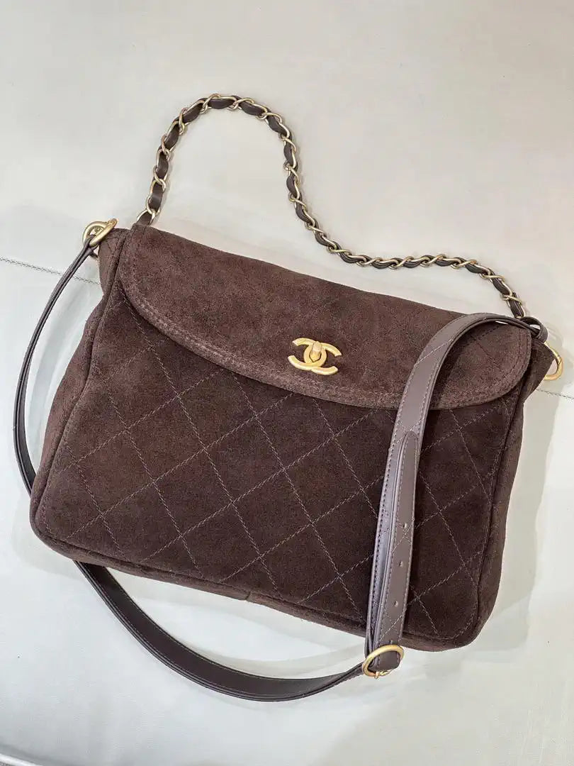 Chanel 26C AS5883 Hobo bag Brown suede calfskin Gold-Tone Metal