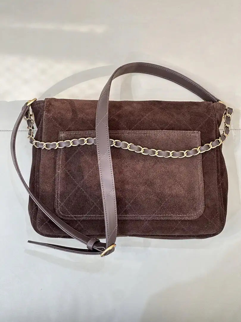 Chanel 26C AS5883 Hobo bag Brown suede calfskin Gold-Tone Metal