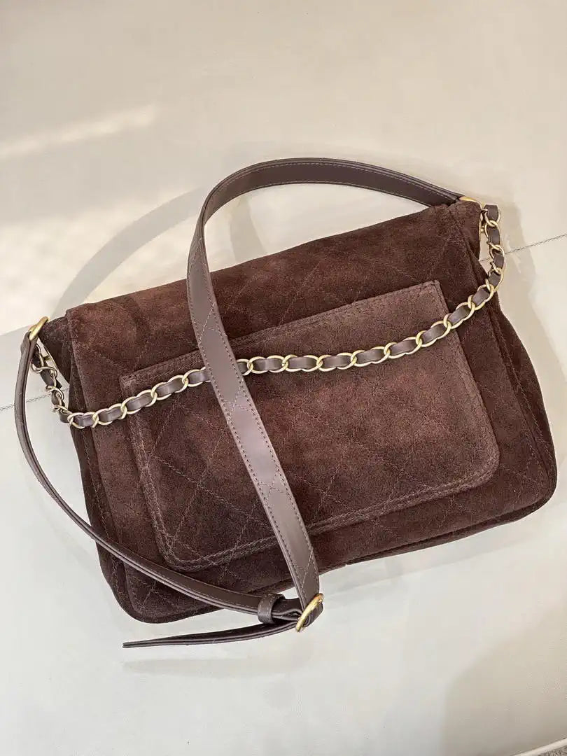 Chanel 26C AS5883 Hobo bag Brown suede calfskin Gold-Tone Metal