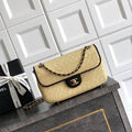 Chanel 26C AS5929 Flap Handwoven Raffia Shopping Bag 26cm Black