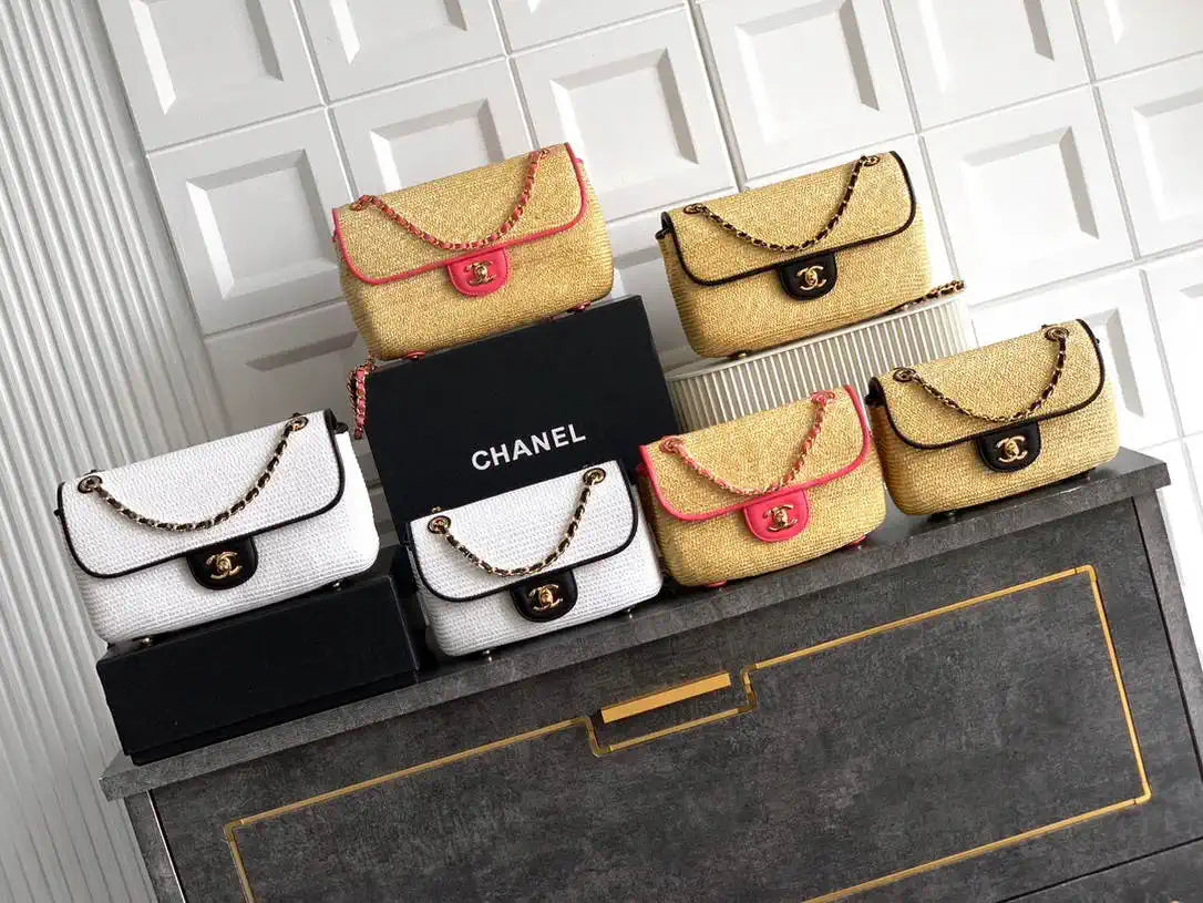 Chanel 26C AS5929 Flap Handwoven Raffia Shopping Bag 26cm Black