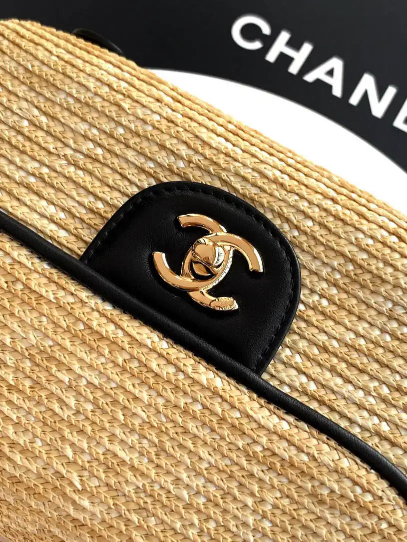Chanel 26C AS5929 Flap Handwoven Raffia Shopping Bag Black