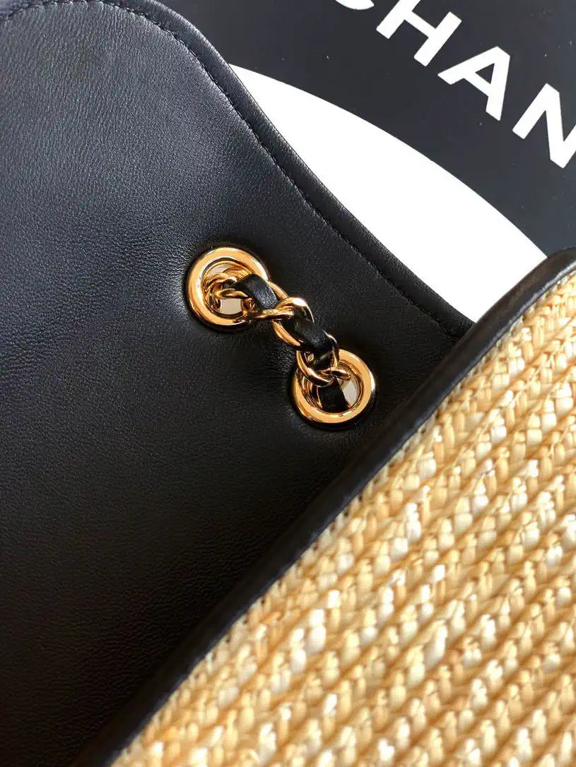 Chanel 26C AS5929 Flap Handwoven Raffia Shopping Bag Black