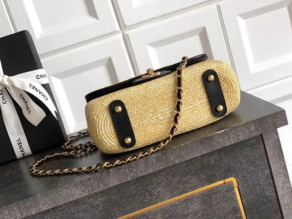 Chanel 26C AS5929 Flap Handwoven Raffia Shopping Bag Black