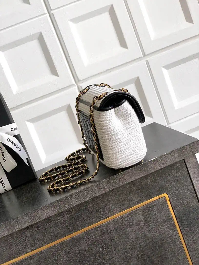 Chanel 26C AS5929 Flap Handwoven Raffia Shopping Bag White