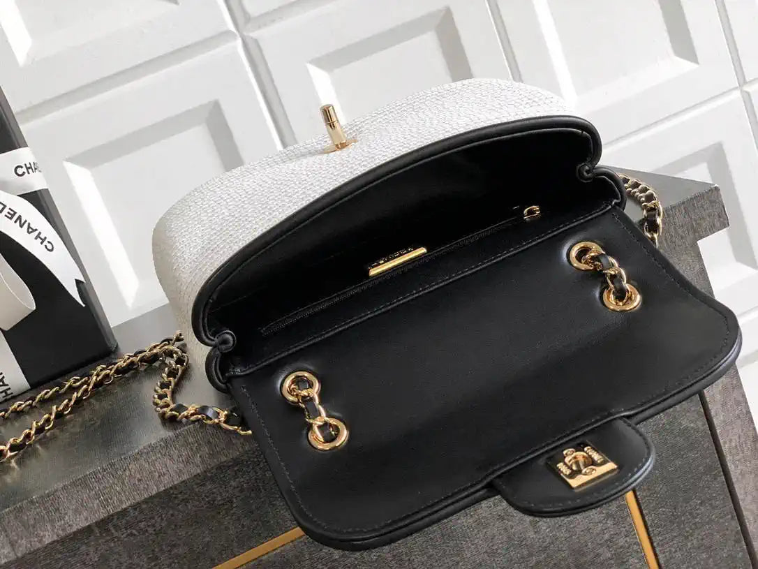 Chanel 26C AS5929 Flap Handwoven Raffia Shopping Bag White