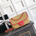 Chanel 26C AS5929 Flap Handwoven Raffia Shopping Bag Red