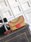 Chanel 26C AS5929 Flap Handwoven Raffia Shopping Bag Red